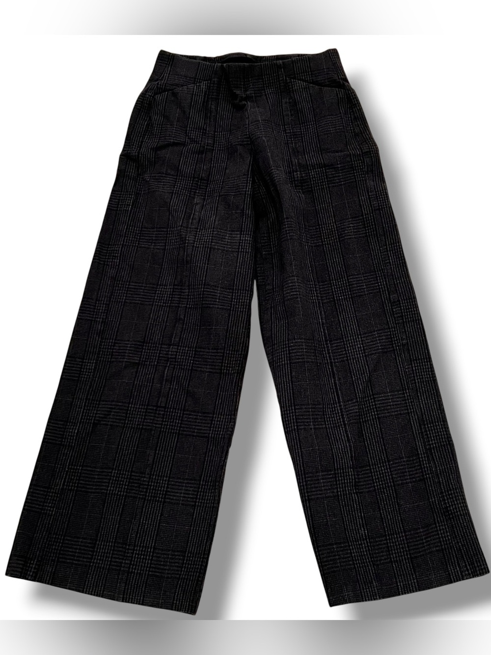 Old Navy Women's High Rise Wide Leg Pants Sz S Charcoal Gray Plaid Comfy F-1